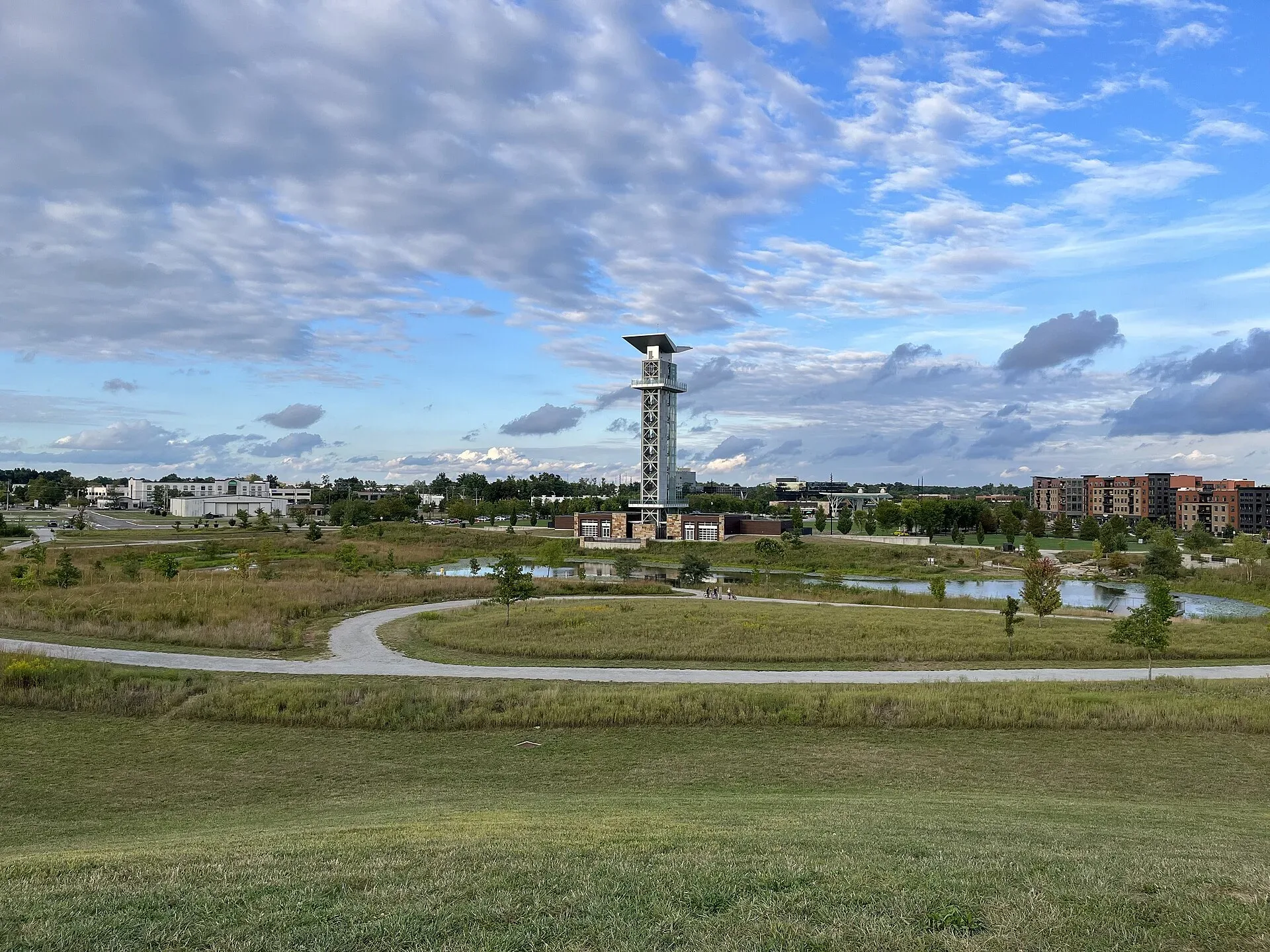 Summit Park in Blue Ash, Ohio, with its observation tower and walking trail