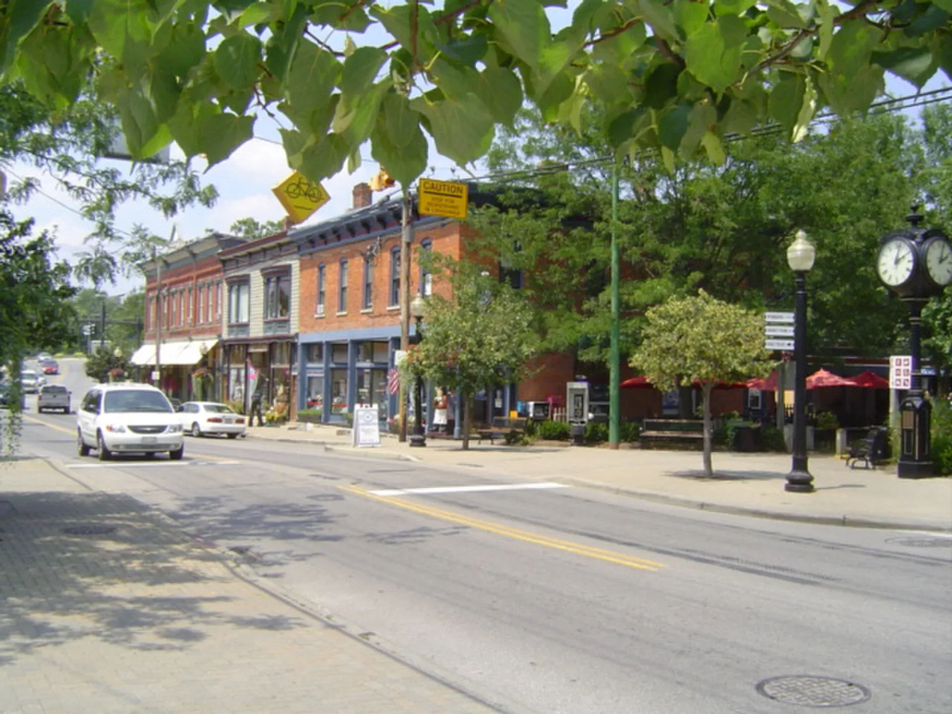 Historic downtown Loveland, Ohio, at the Loveland Bike Trail crossing