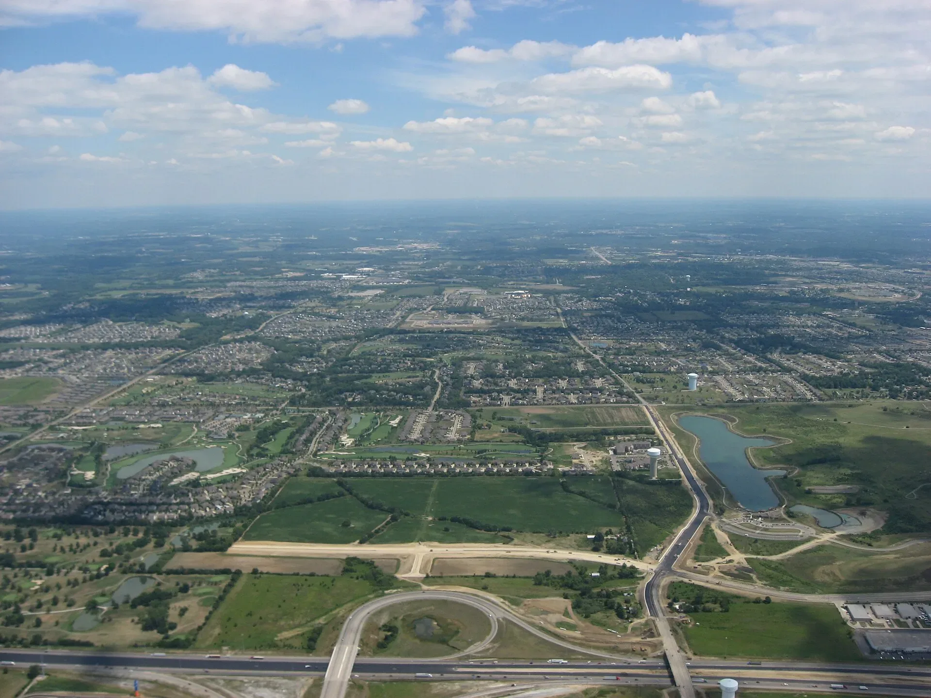 An aerial view of Mason, Ohio and its surrounding neighborhoods